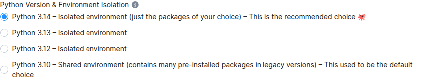 Screenshot - Python Version Selection