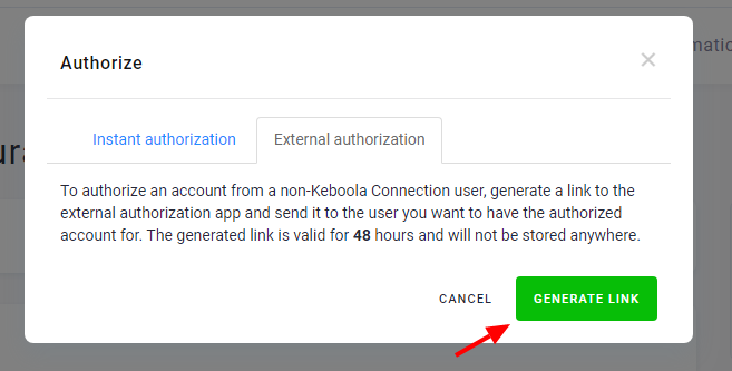 Screenshot - Generate link