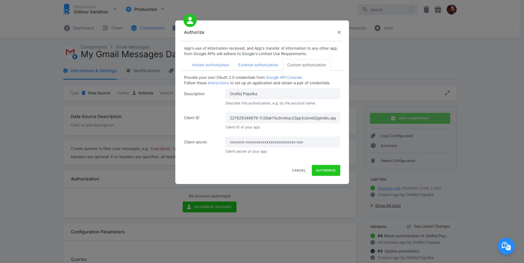 Screenshot - Custom Authorization