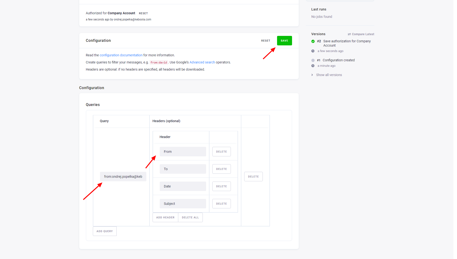 Gmail - configure queries