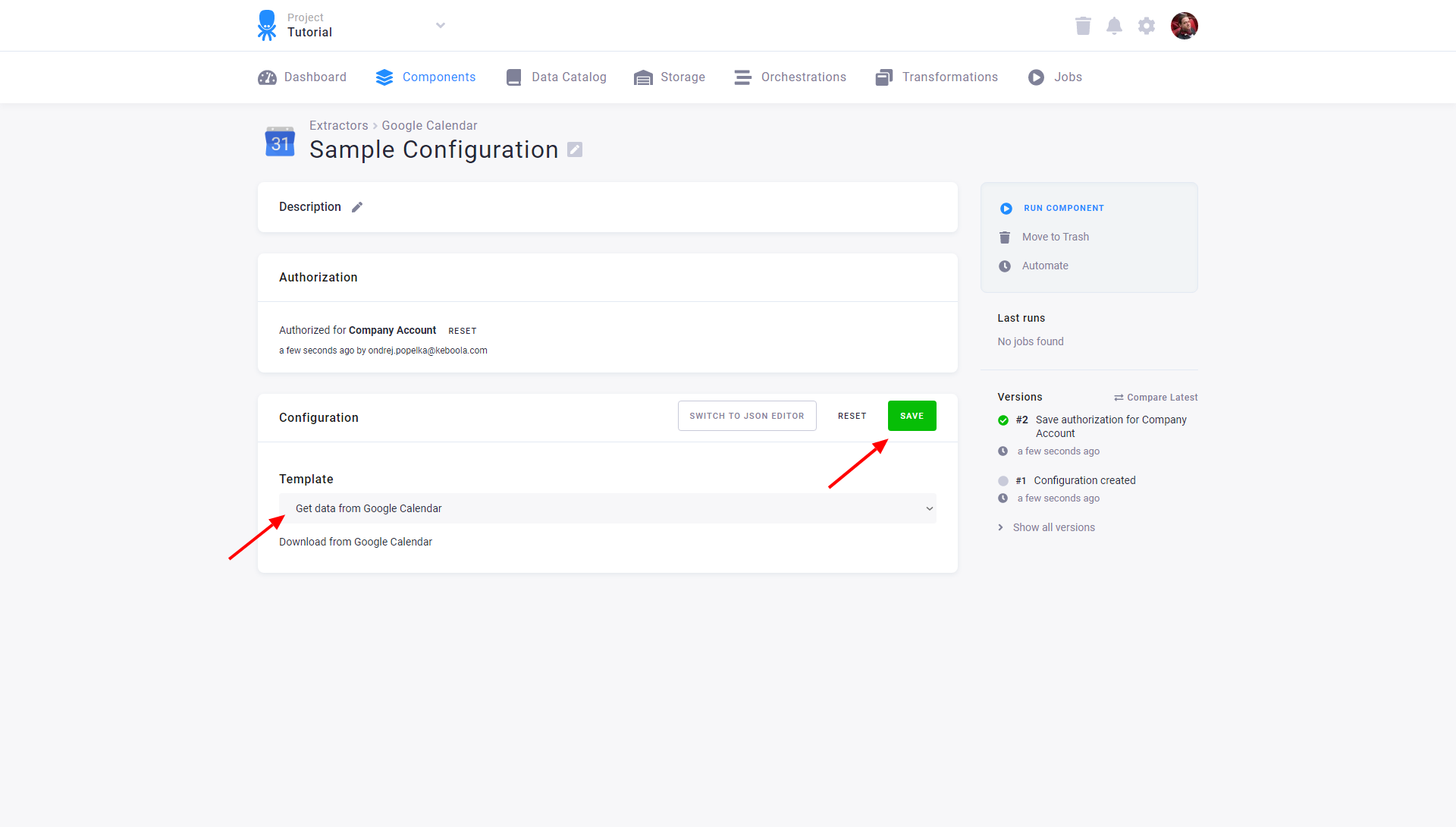 Google Calendar - Save Configuration