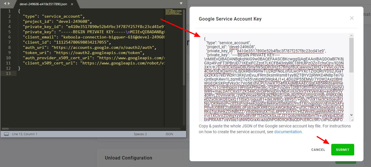 Screenshot - Copy & Paste Service Account Key