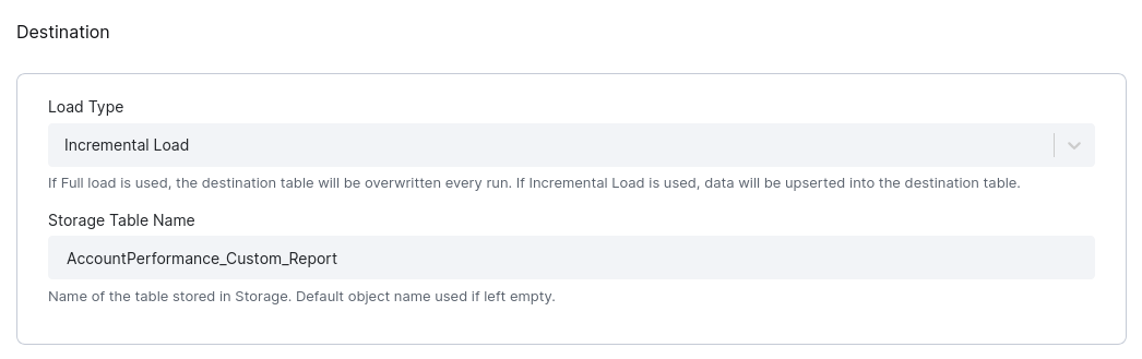 Destination configuration entry