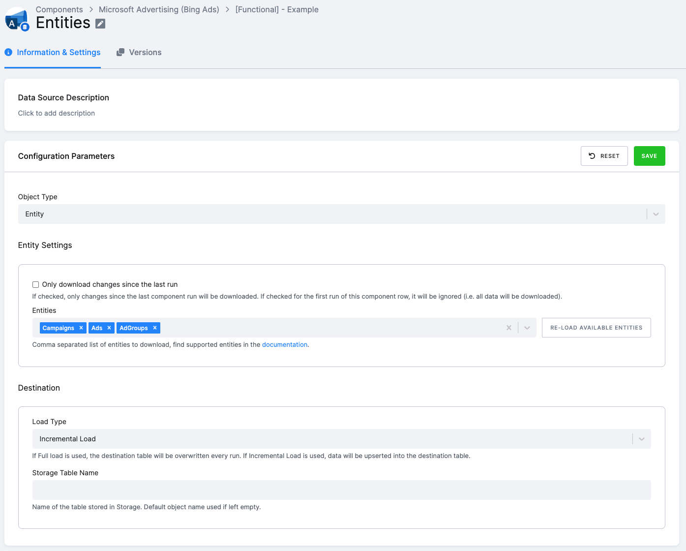 Entities configuration entry