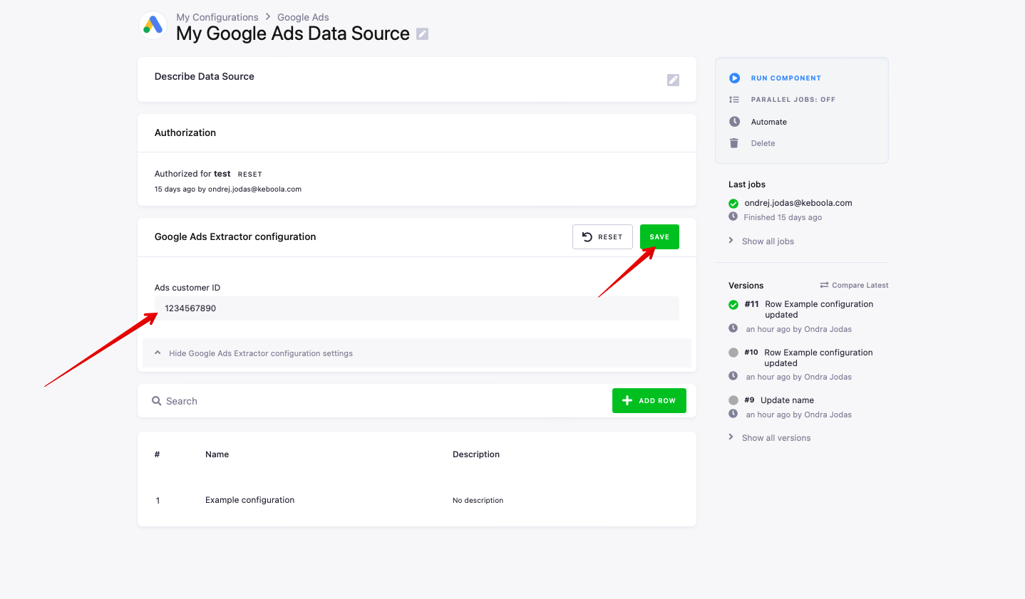 Screenshot - Customer configuration