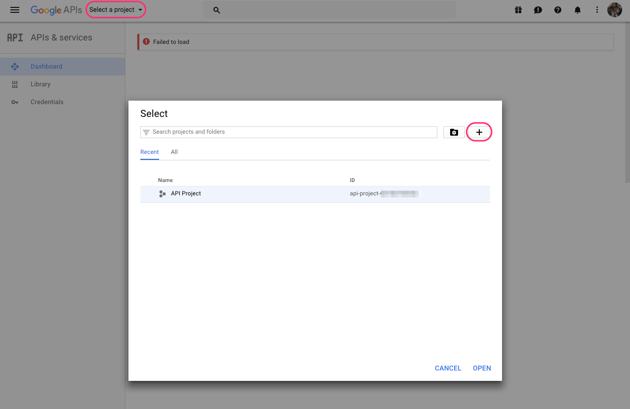 Screenshot - Google API Console - Project