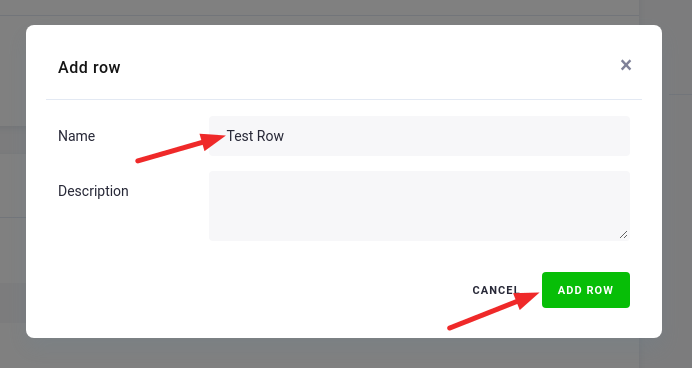 Screenshot - Add Row Modal