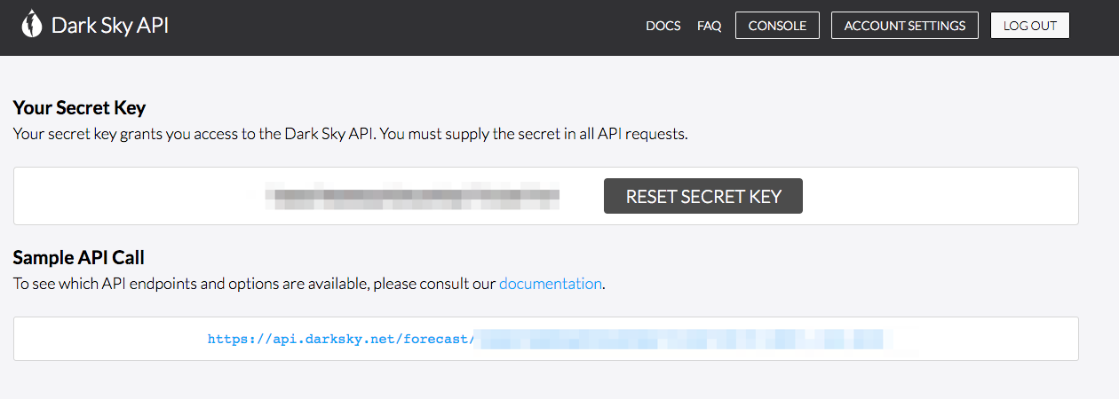 Screenshot - Dark Sky API key