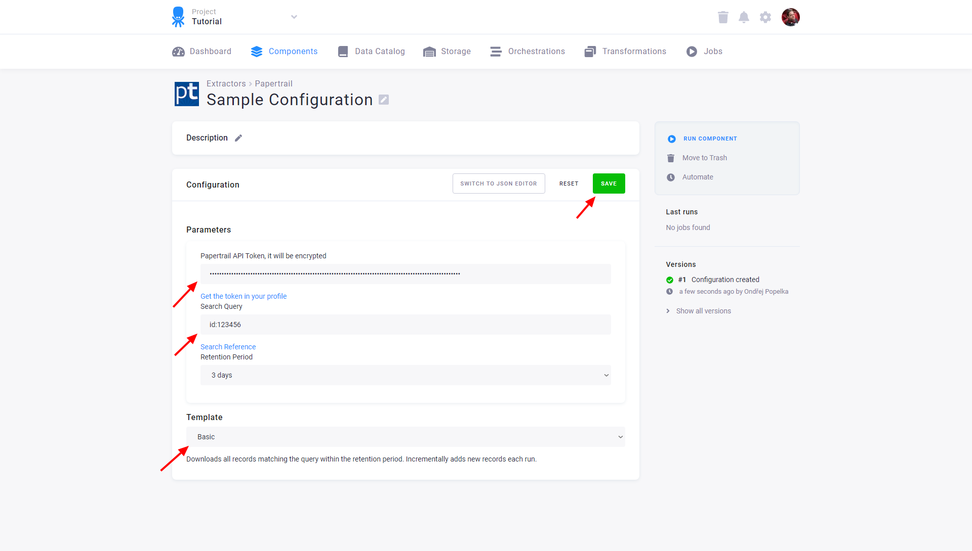 Screenshot - Papertrail configuration
