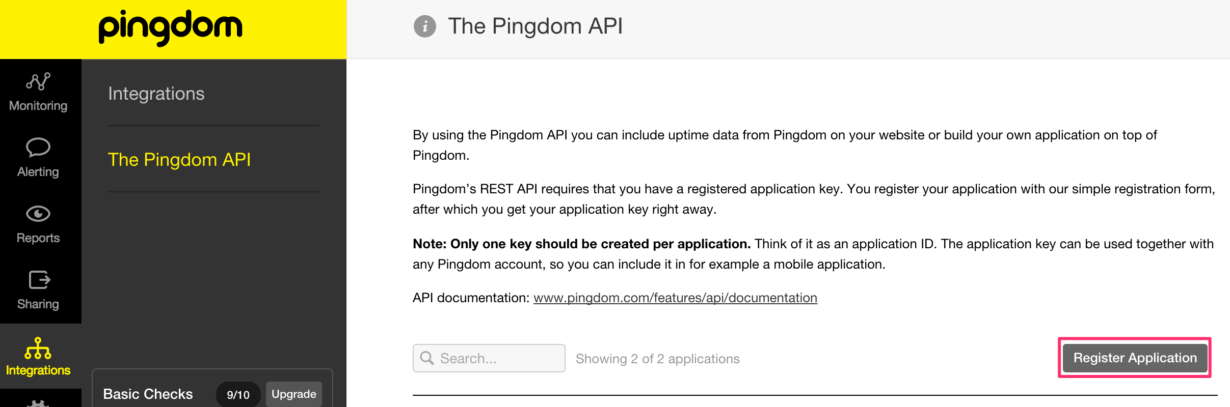 Pingdom Api key list