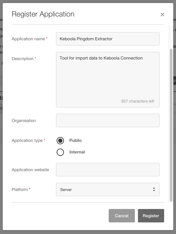 Pingdom API registration