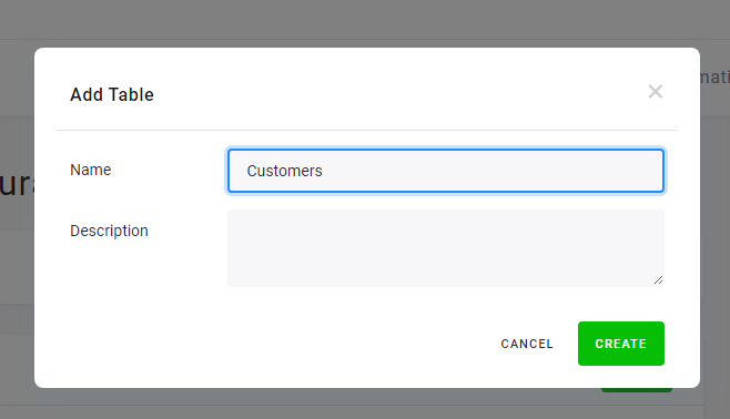 Screenshot - Create table