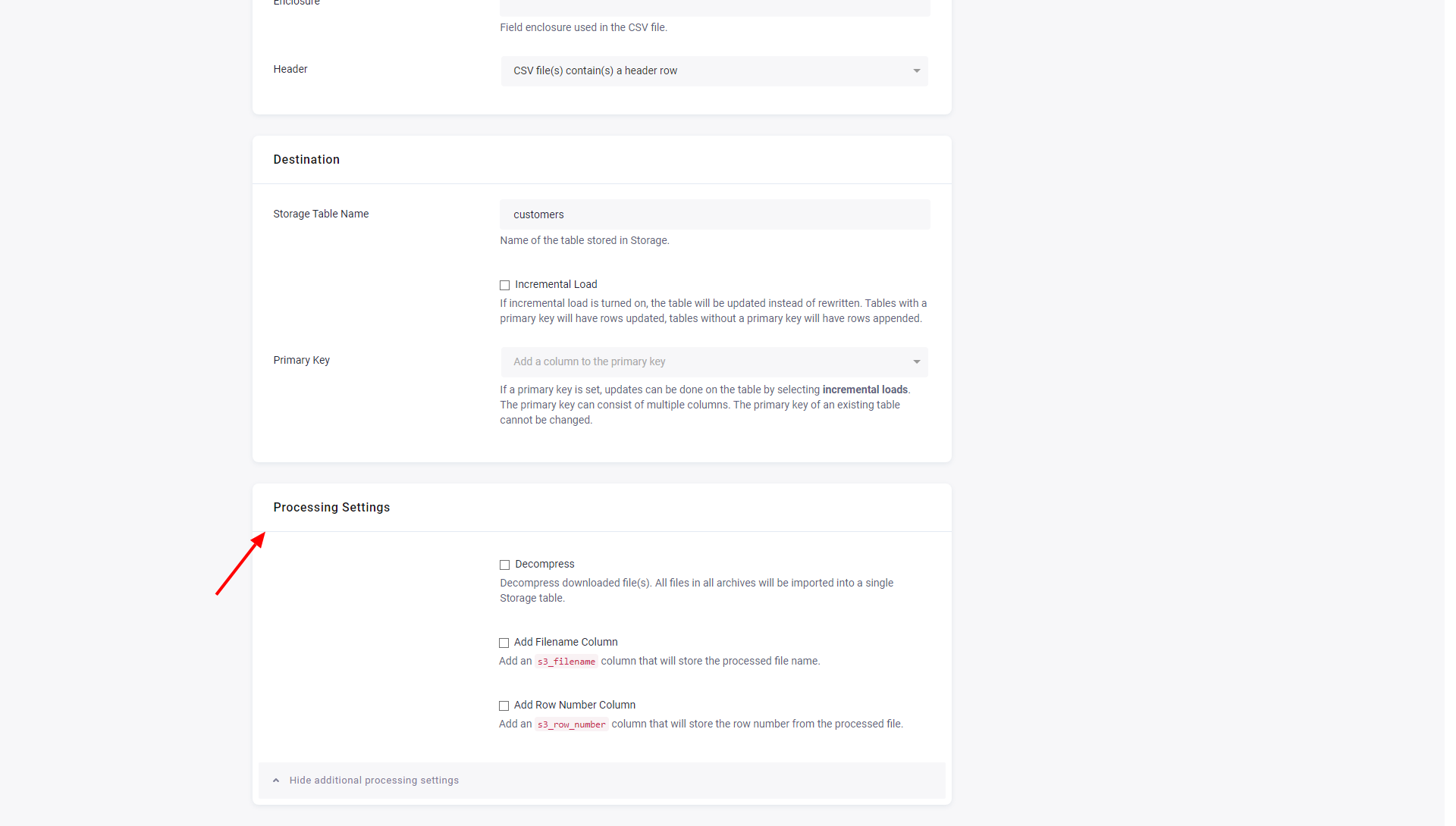 Screenshot - Processing Settings