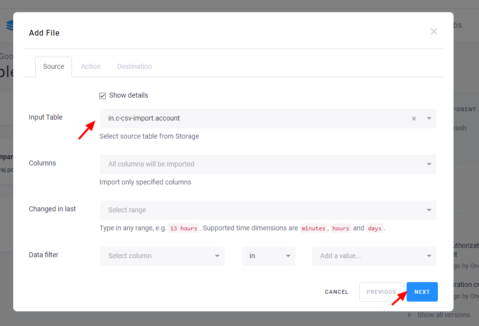 Screenshot - Add Table Step 1