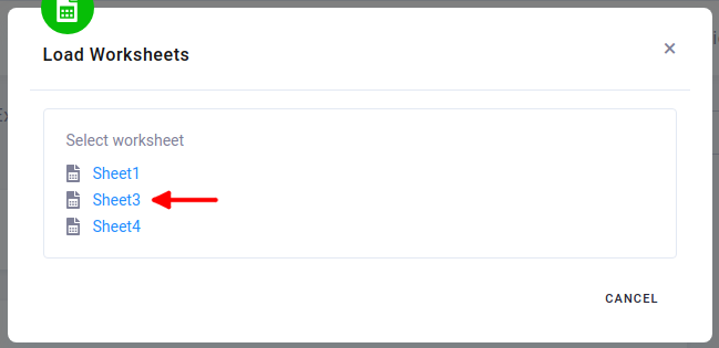 Screenshot - Select worksheet