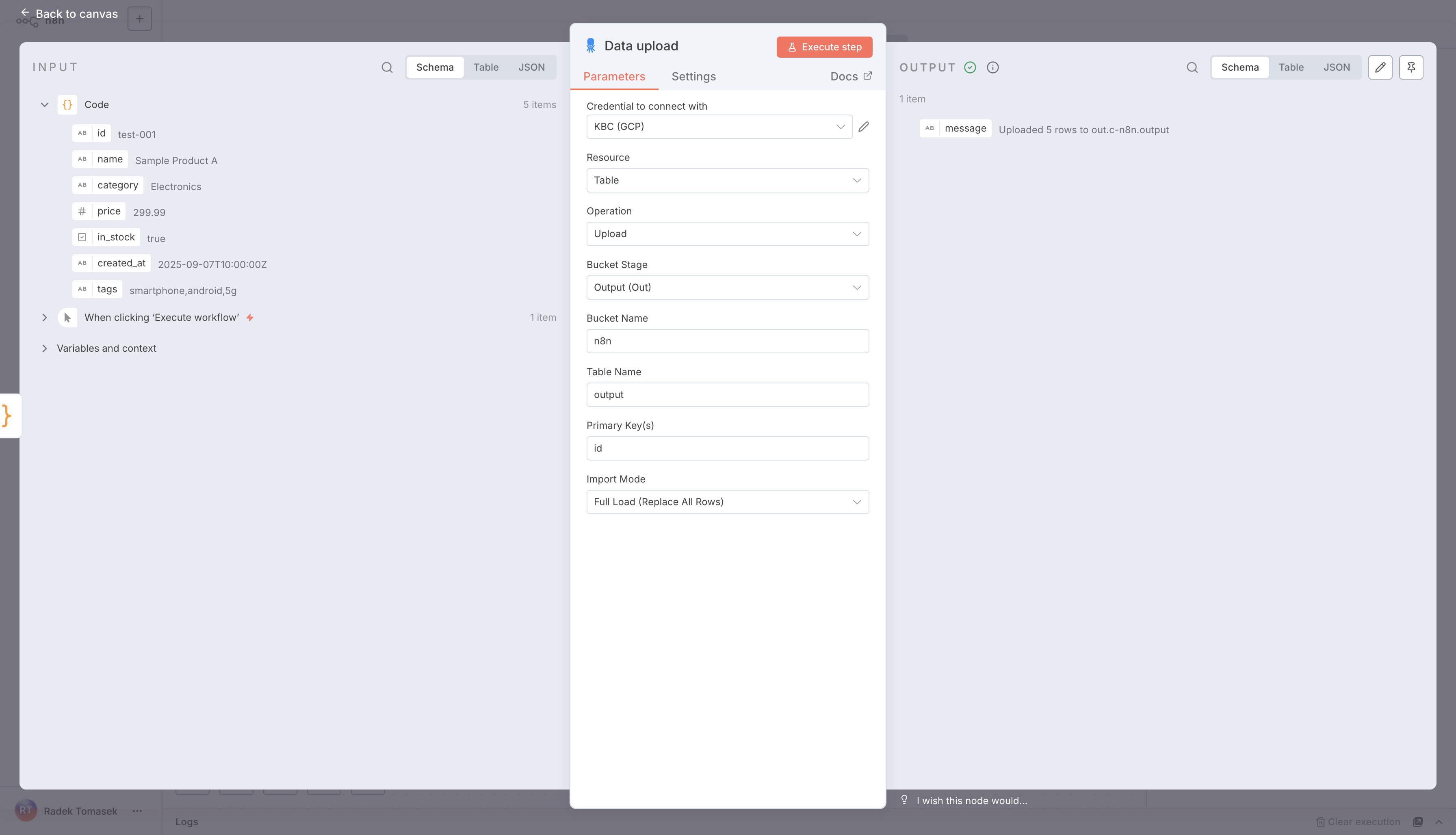 An example of data upload with Keboola Node in n8n