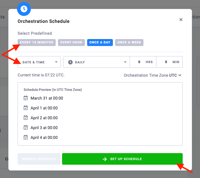 Screenshot - Orchestration Schedule