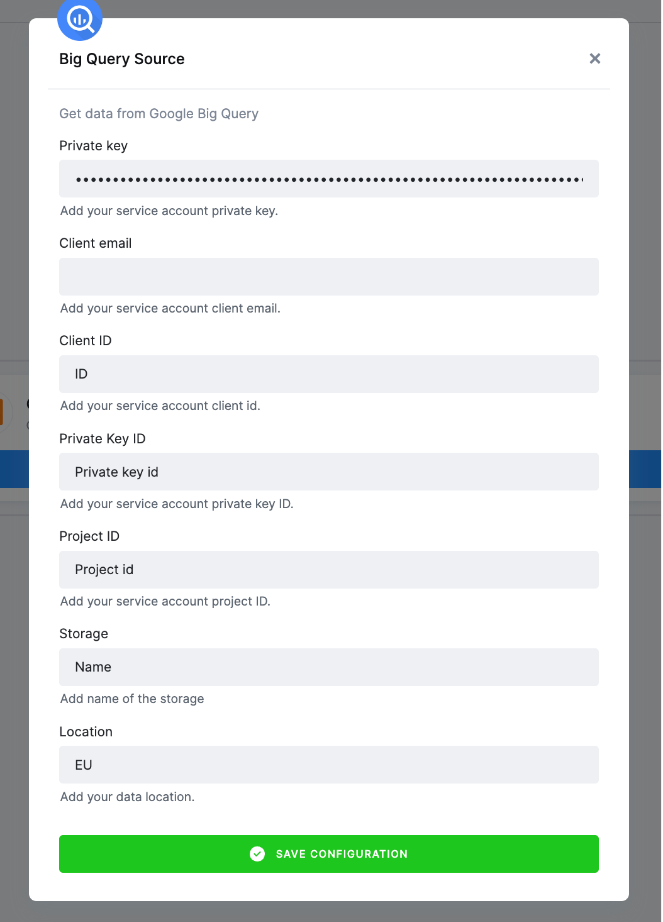 Authorize Data Source BigQuery