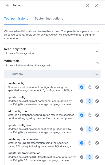 Kai Settings — Tool Permissions