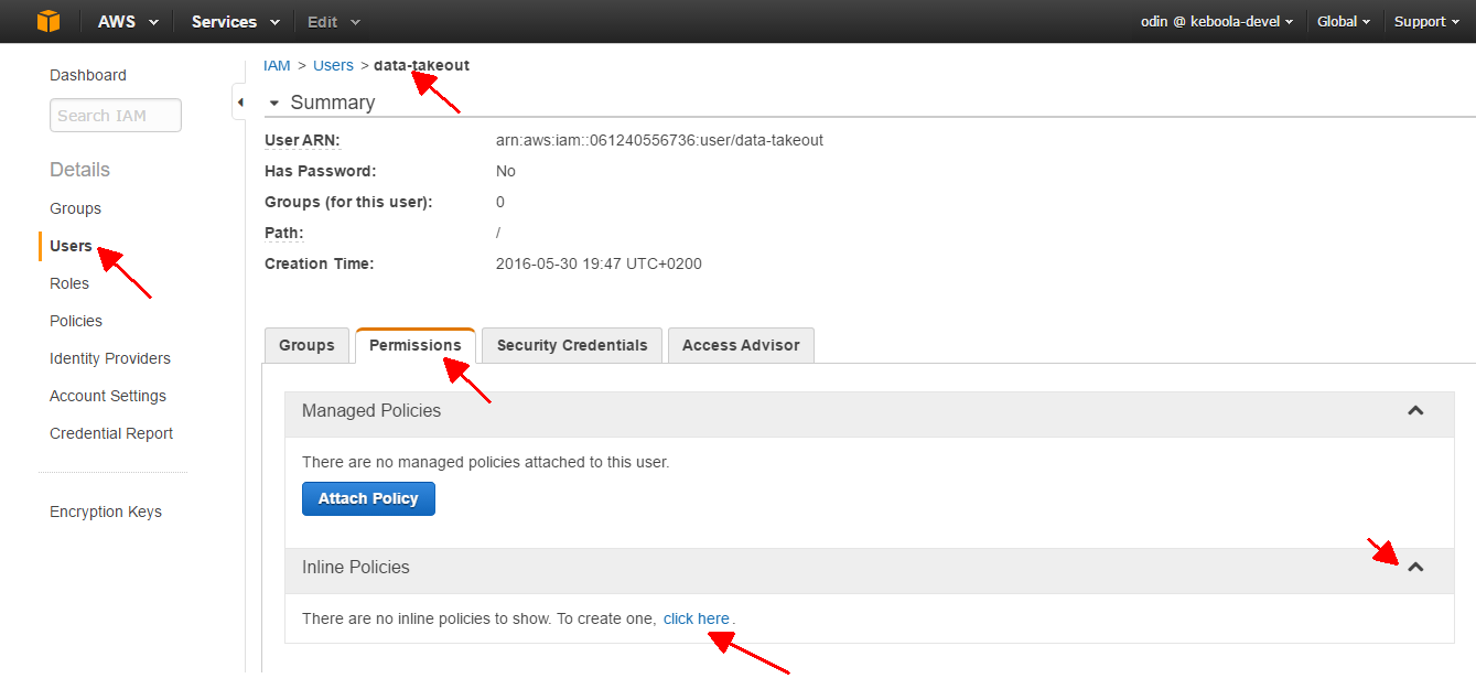 Screenshot - AWS Create User Policy