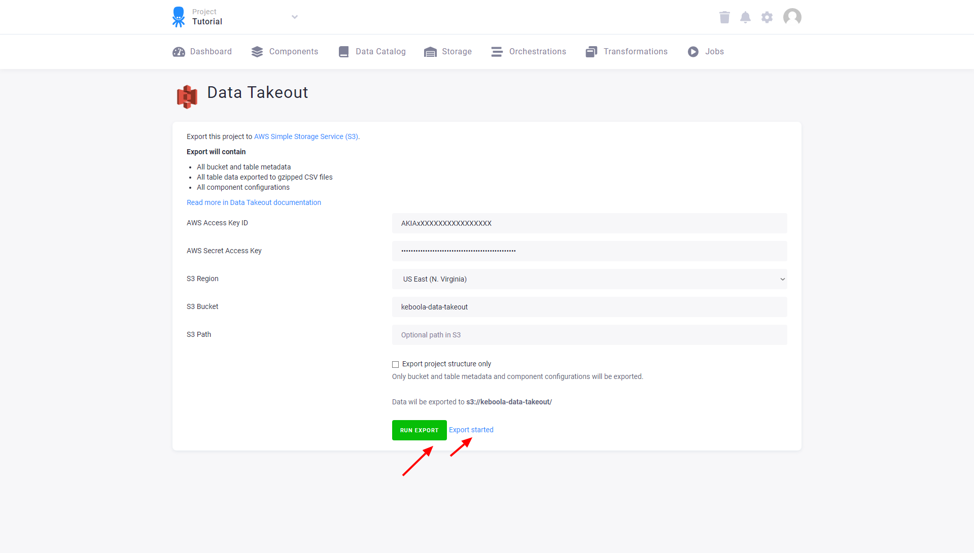 Screenshot - Data Takeout Run