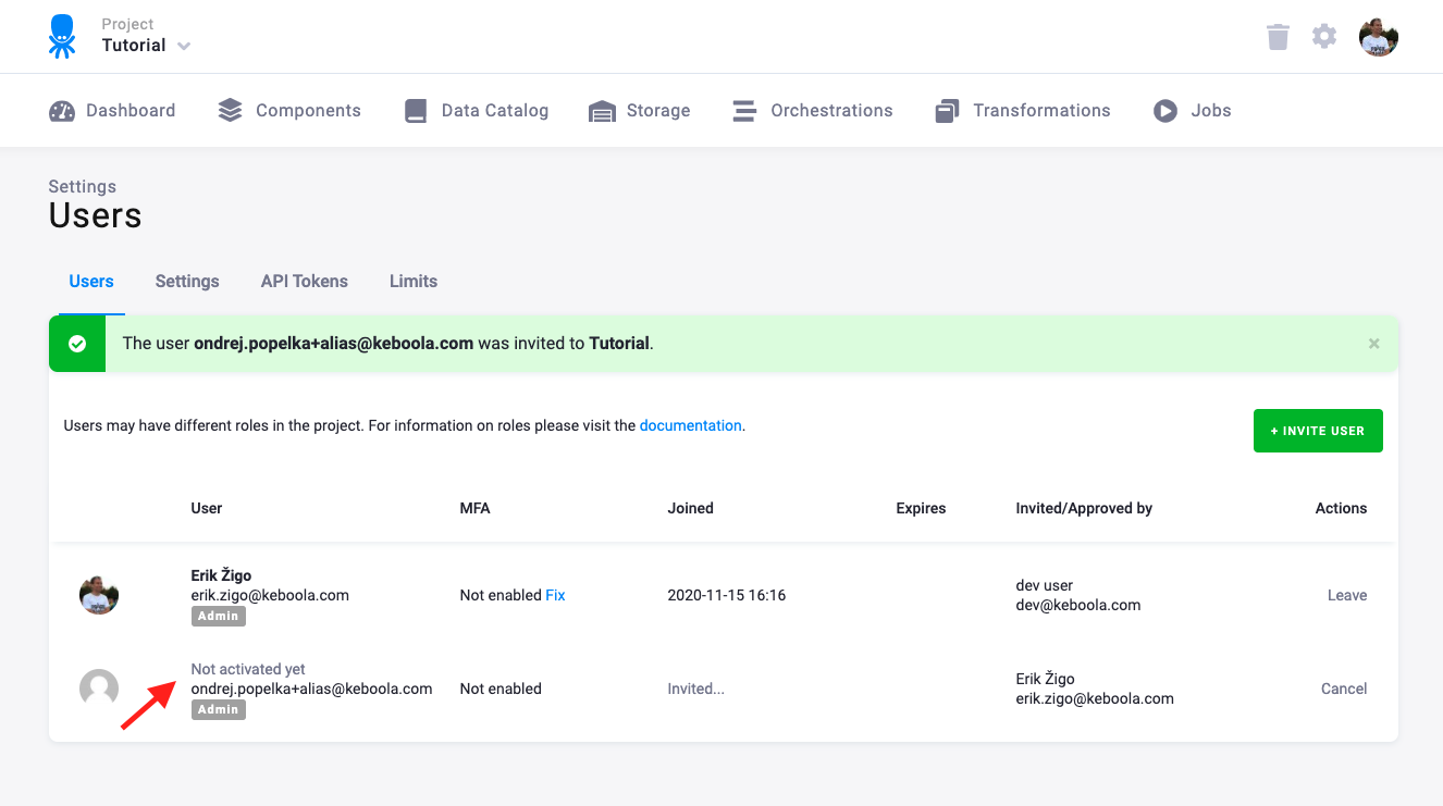 Screenshot -- User invited