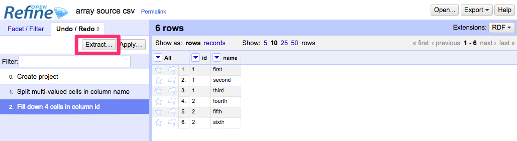 Screenshot - OpenRefine Operation History