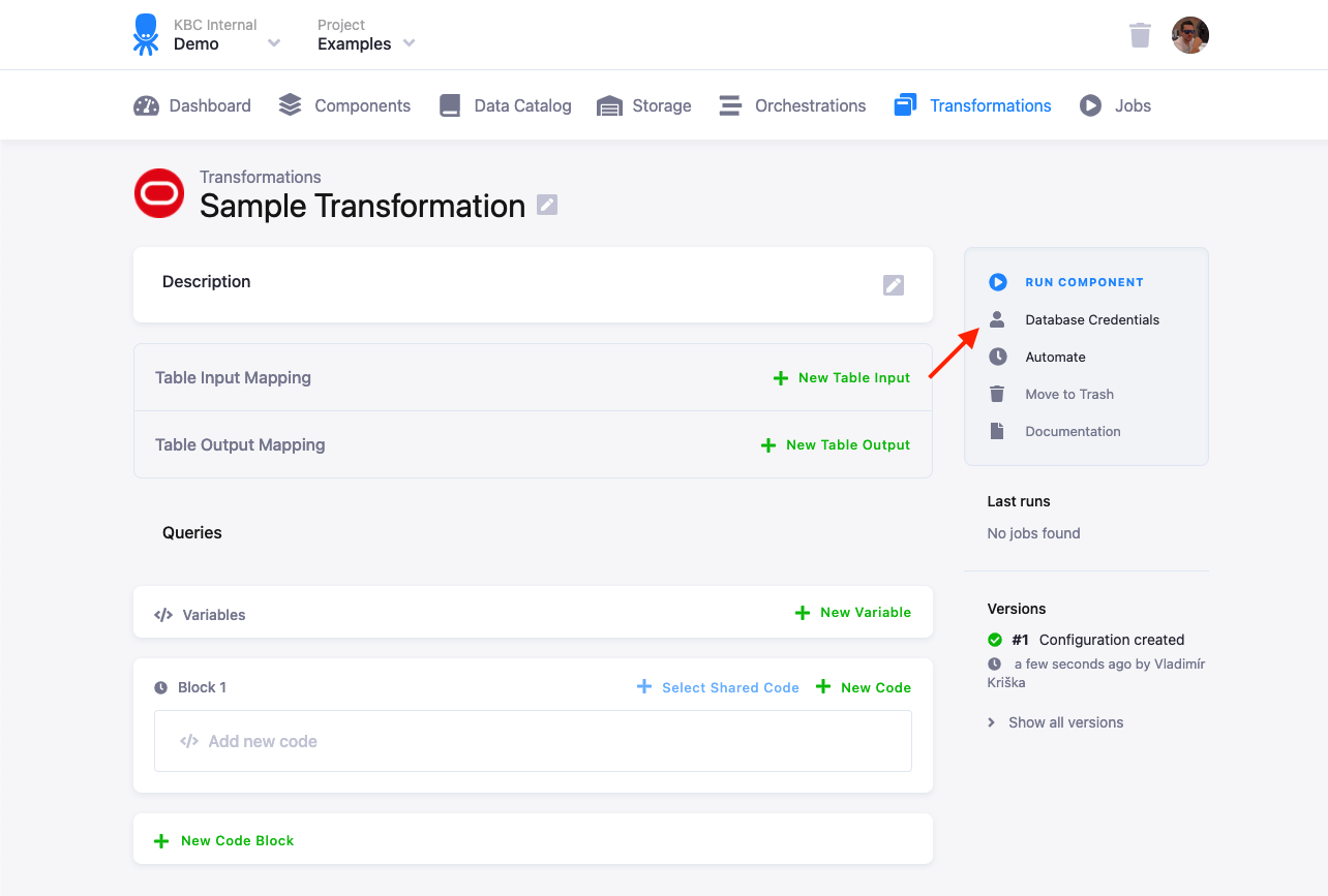 Screenshot - Credentials link
