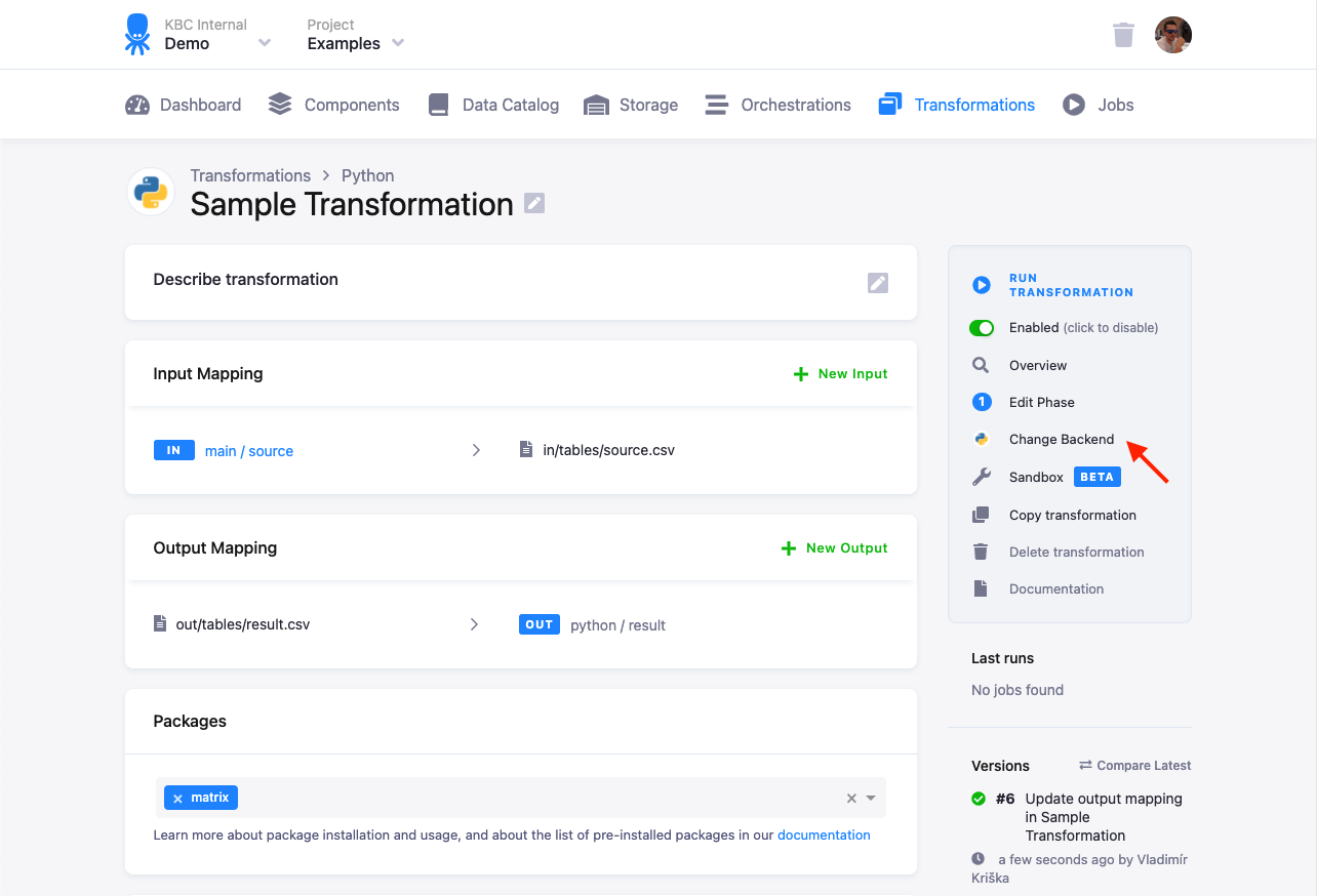 Screenshot - Transformations Versions