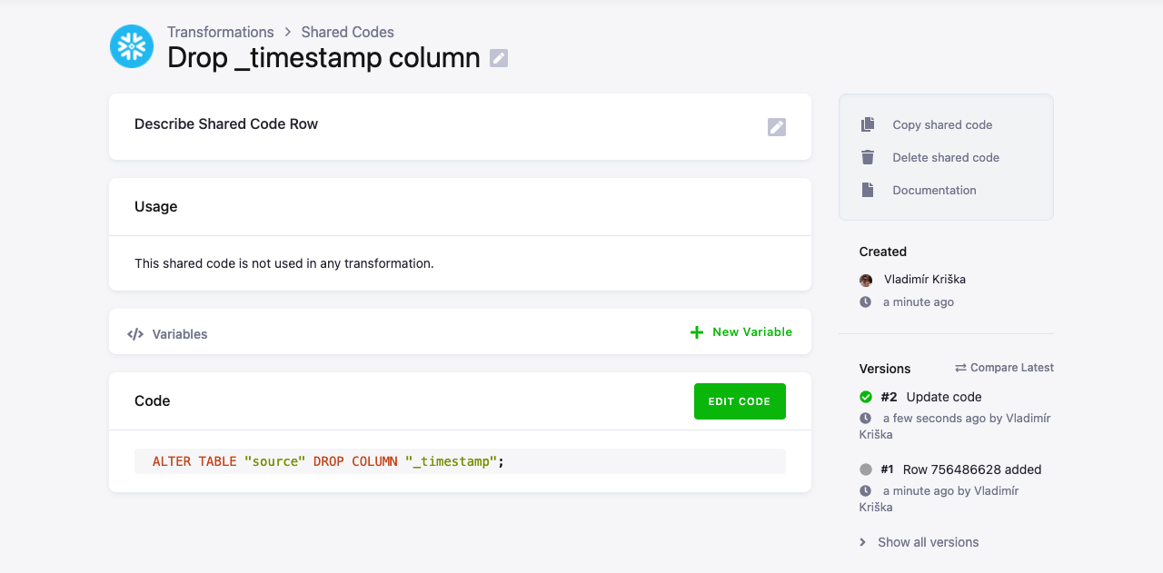 Screenshot - Create Shared Code