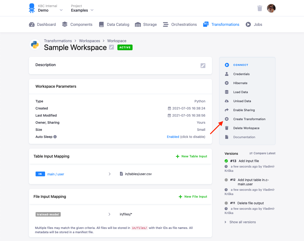 Workspace - Create Transformation