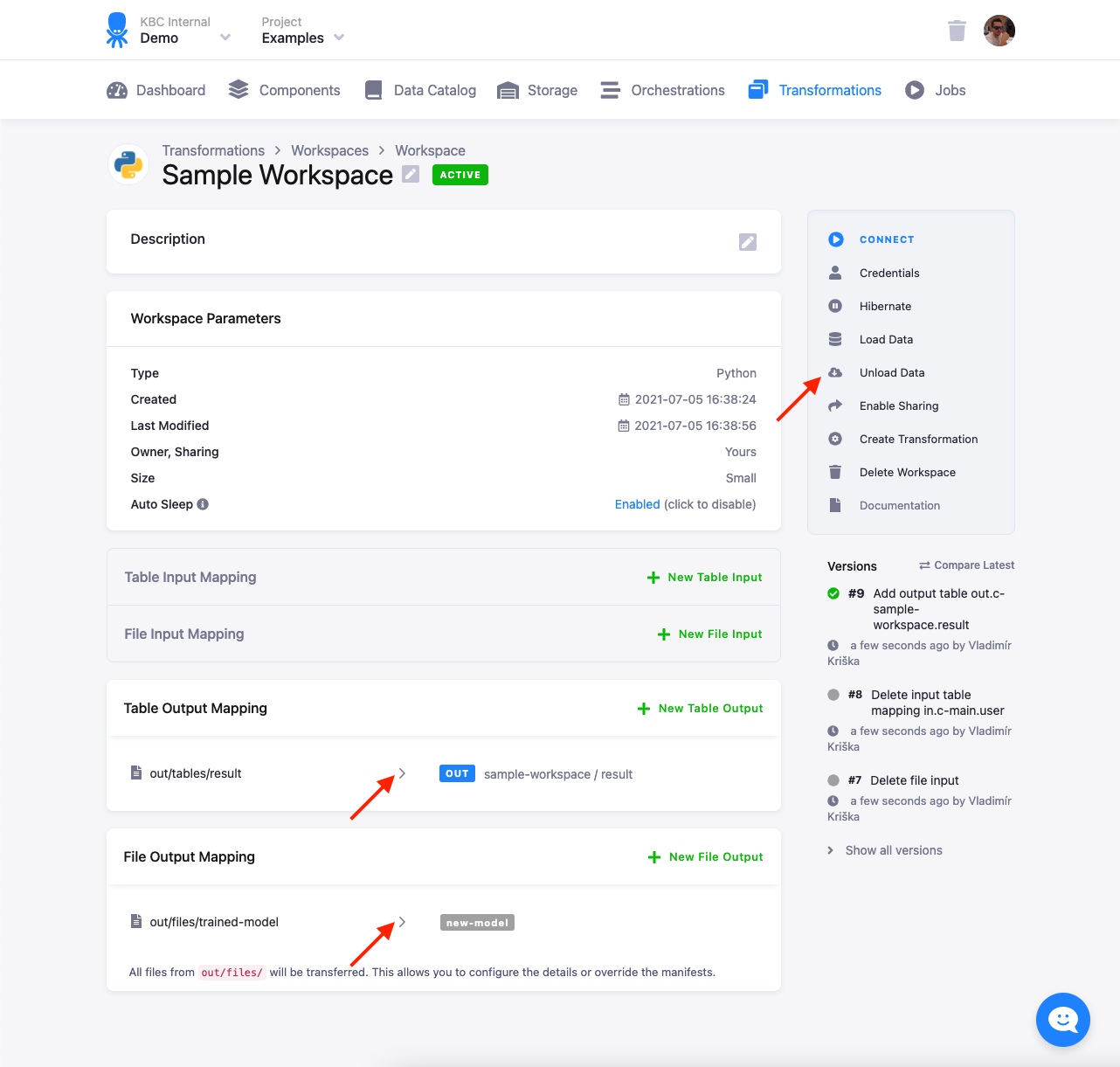 Workspace - Unload Data
