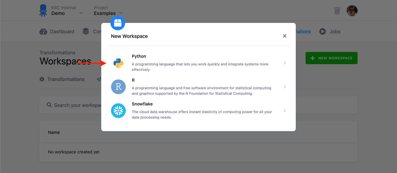 Workspace - Select Type