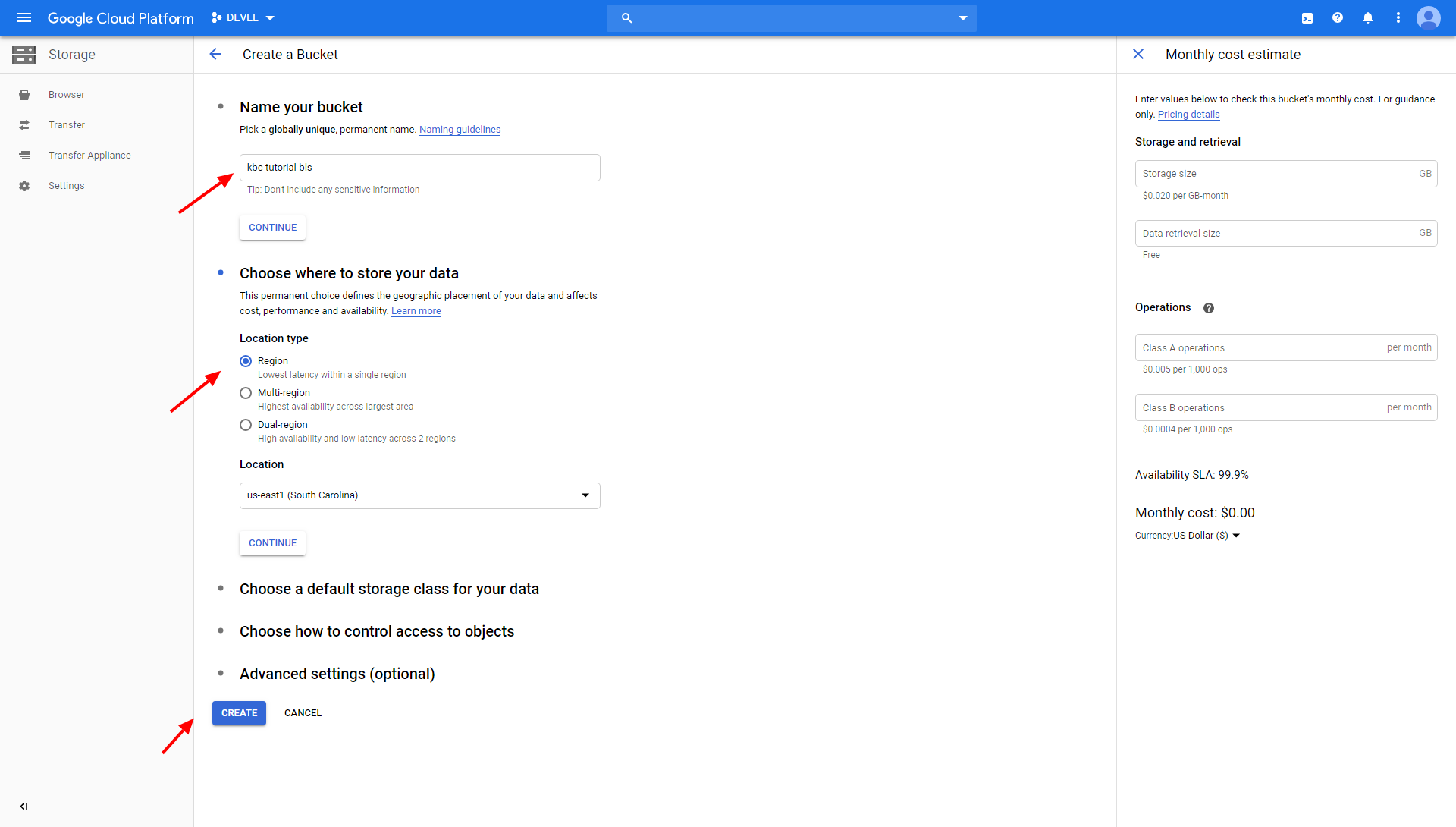 Screenshot - Create Bucket