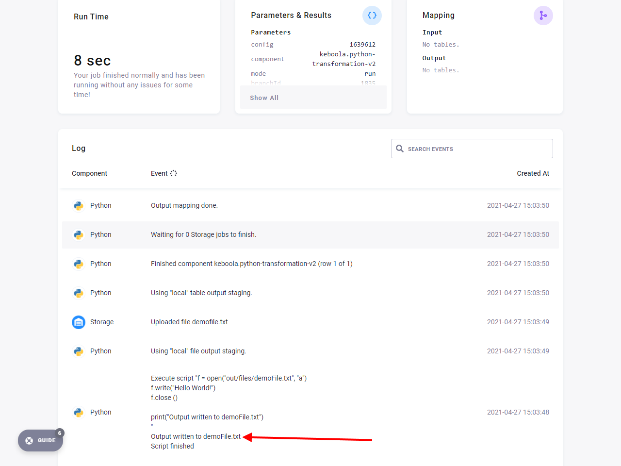 Screenshot - Job Log