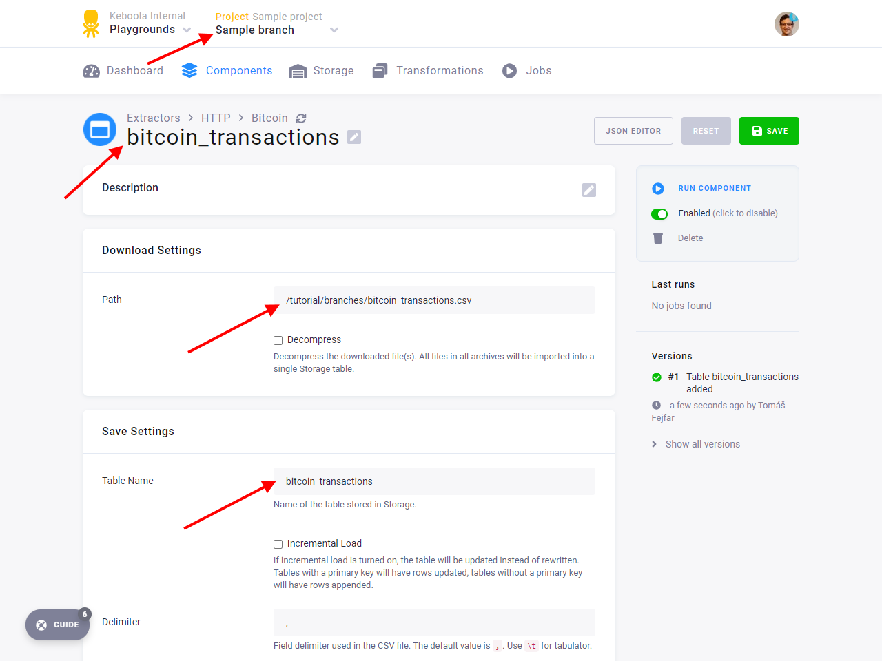 Extractor for transactions