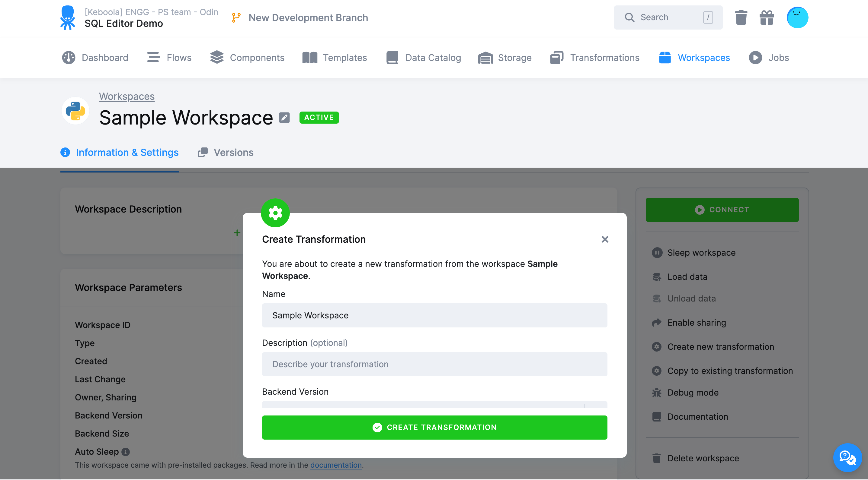 Workspace - Create Transformation