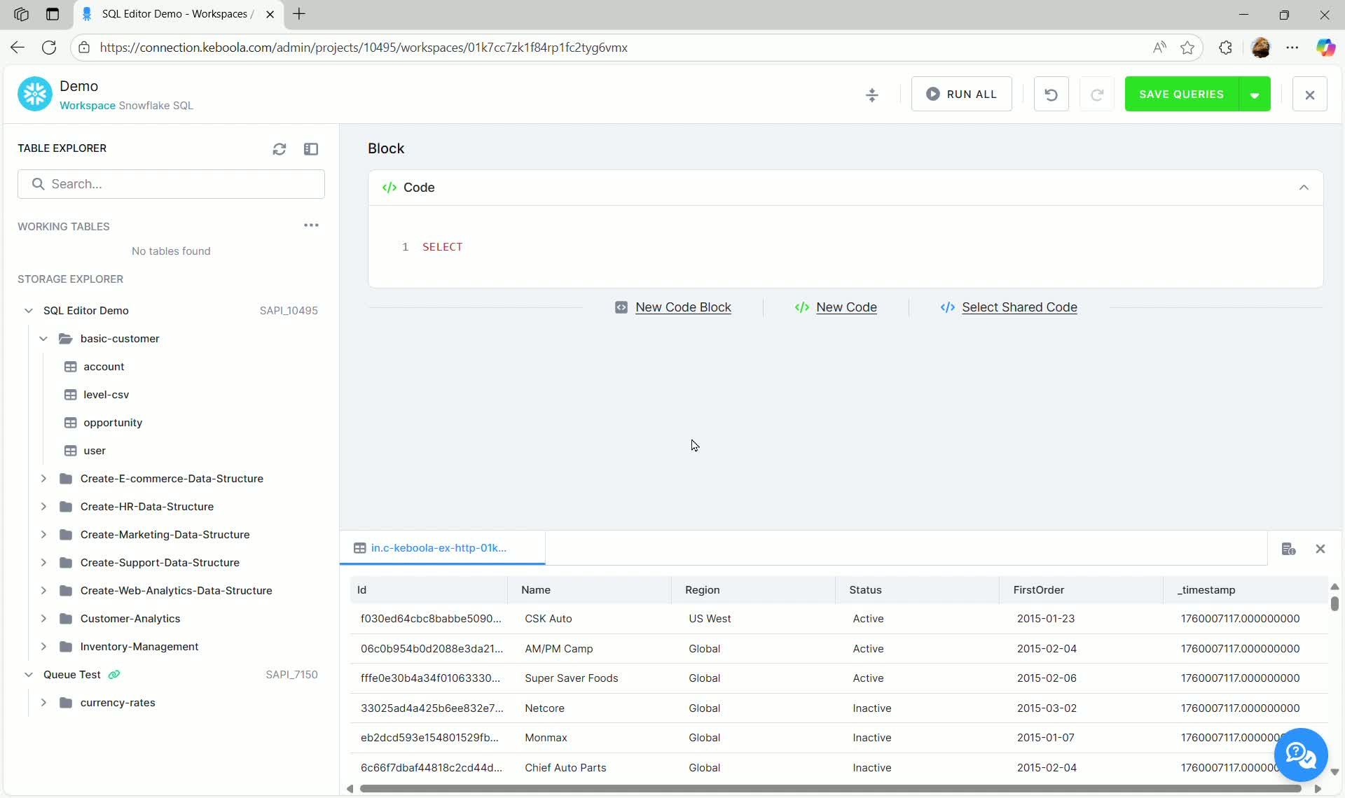 SQL Editor - Query result preview of a table