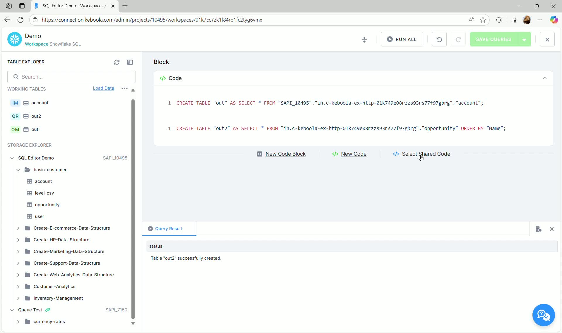 Select Shared Code button