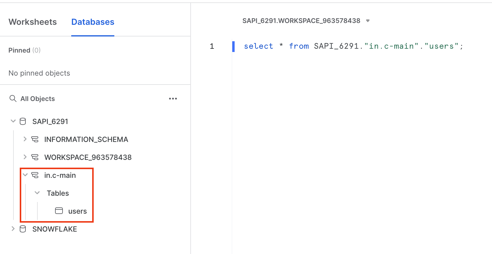 Example - Table in workspace